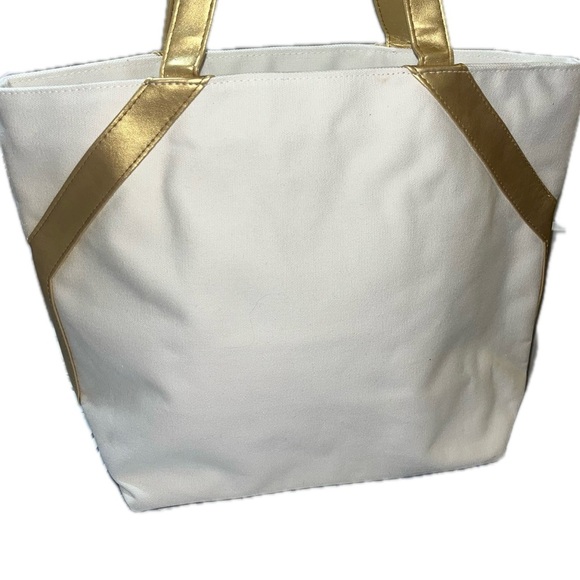 Yves Saint Laurent White and Gold Structured Tote - Picture 7 of 9